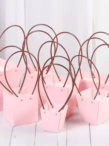 1pc Plain Gift Bag, Simple Double Handle Waterproof Flower Bag For Party, Holiday - Pink - View 2