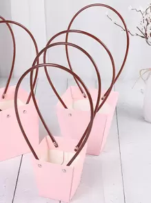 1pc Plain Gift Bag, Simple Double Handle Waterproof Flower Bag For Party, Holiday - Pink - View 3