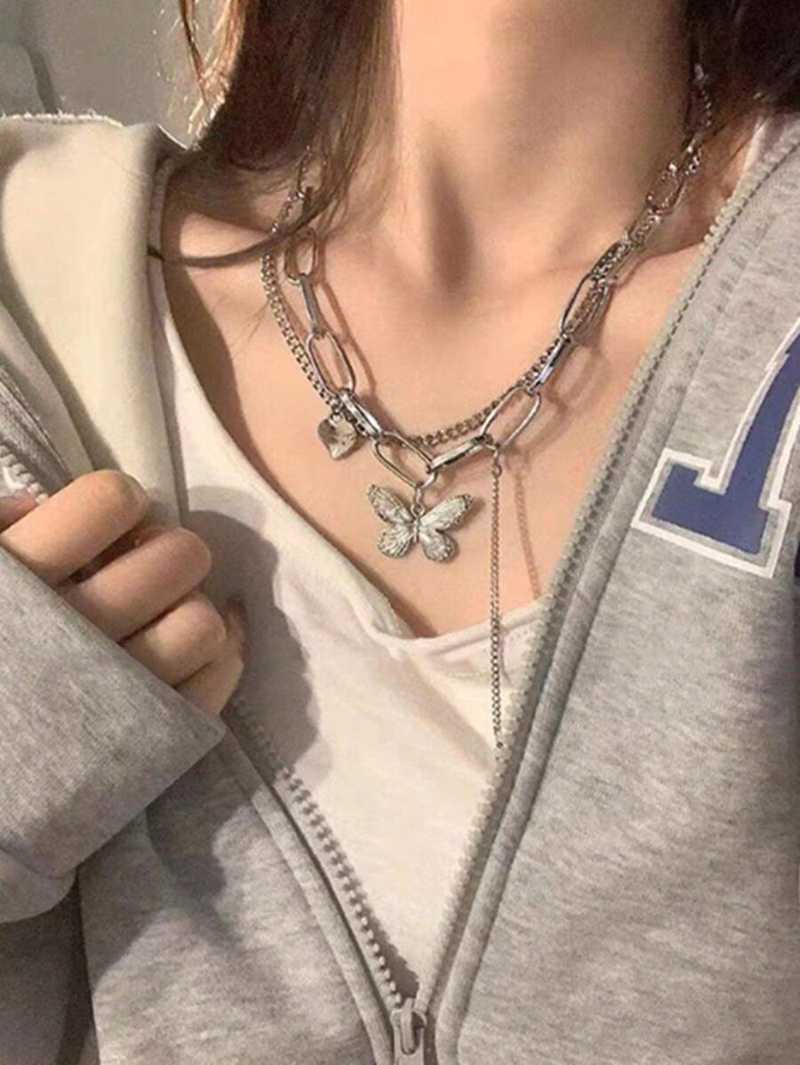 Chuỗi vòng cổ trang trí hình con bướm - Bạc - Xem 1