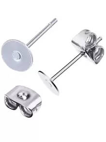 100 Sets/Pack Stainless Steel Flatback Ear Pin Set Flatback Ear Studs Holder With Stainless Steel Ear Clog Hypoallergenic DIY Earrings - Silver Gray - View 1