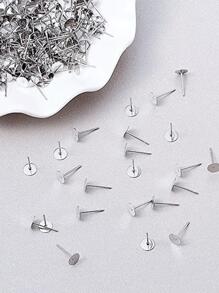 100 Sets/Pack Stainless Steel Flatback Ear Pin Set Flatback Ear Studs Holder With Stainless Steel Ear Clog Hypoallergenic DIY Earrings - Silver Gray - View 8