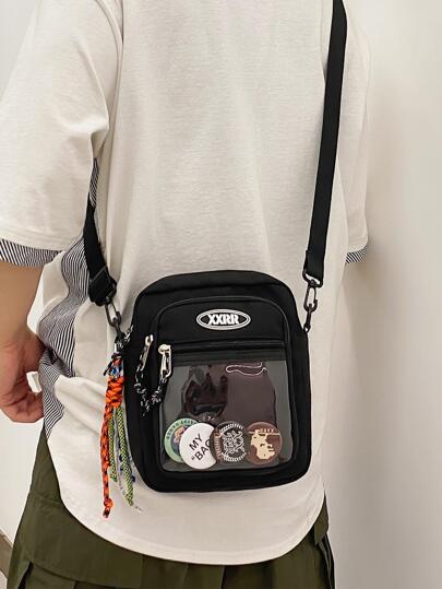 全新 PVC 透明贴片包，带肩部斜挎包，单肩包，运动包，适合高中生、大学生、旅行、学院、学校、书包、多功能宿舍、单肩包、徒步旅行、大容量、多功能便携式礼品、礼品、度假、趣味礼品、节日礼品、胸包、皮包、流浪汉包、臀包、手提包、黑色包、假日必需品包、露营单肩包、男士夏季返校单肩包、夏季包、春假包、斜挎包、学校用品、钱包