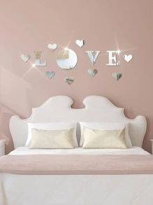 Juego de 12 piezas de pegatinas decorativas de espejo acrílico con diseño LOVE, autoadhesivas y removibles para decorar la pared, manualidades DIY románticas para el hogar (Plata) Decoración de pared con espejo, decoración de habitación, decoración de baño, decoración de sala de estar - Plateado - Ver 3