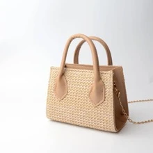 Túi xách mini có ống hút Túi dệt Túi đeo vai nữ Túi đi biển mùa hè Túi xách có ống hút cho nữ - Màu Khaki - Xem 1