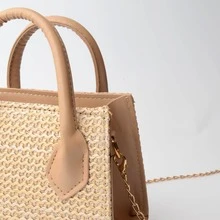 Túi xách mini có ống hút Túi dệt Túi đeo vai nữ Túi đi biển mùa hè Túi xách có ống hút cho nữ - Màu Khaki - Xem 2