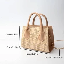 Túi xách mini có ống hút Túi dệt Túi đeo vai nữ Túi đi biển mùa hè Túi xách có ống hút cho nữ - Màu Khaki - Xem 6