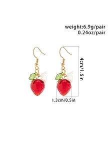 1對迷人花和草莓耳墜適合女士日常裝飾朋友們禮品 - 彩色 - 查看 7