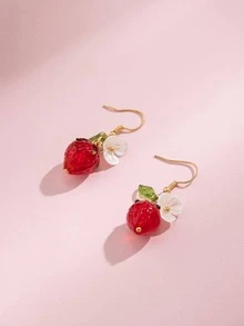 1對迷人花和草莓耳墜適合女士日常裝飾朋友們禮品 - 彩色 - 查看 6