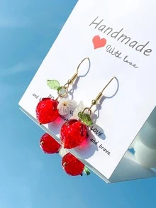 1對迷人花和草莓耳墜適合女士日常裝飾朋友們禮品 - 彩色 - 查看 2