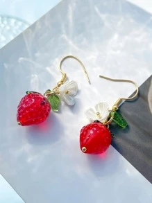 1對迷人花和草莓耳墜適合女士日常裝飾朋友們禮品 - 彩色 - 查看 4