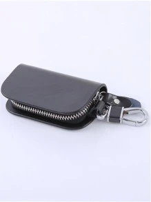 Billetera para llaves de automóvil Pu para hombres con funda protectora para llaves de control remoto y cremallera, titular de llaves y estuche para llaves en color negro - Negro - Ver 2