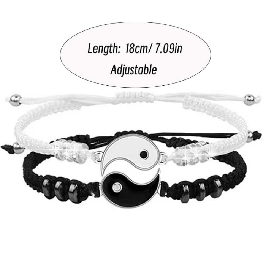 Best Friend Bracelets for 2 Matching Yin Yang Adjustable Cord Bracelet