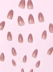 24Pcs Almond-Shaped Short Ombre Pink Glitter Nail Tips With 1Pc Buffer Block And 1Pc Jelly Gel Press On Nails Nail Supplies Nails - Multicolor - View 5