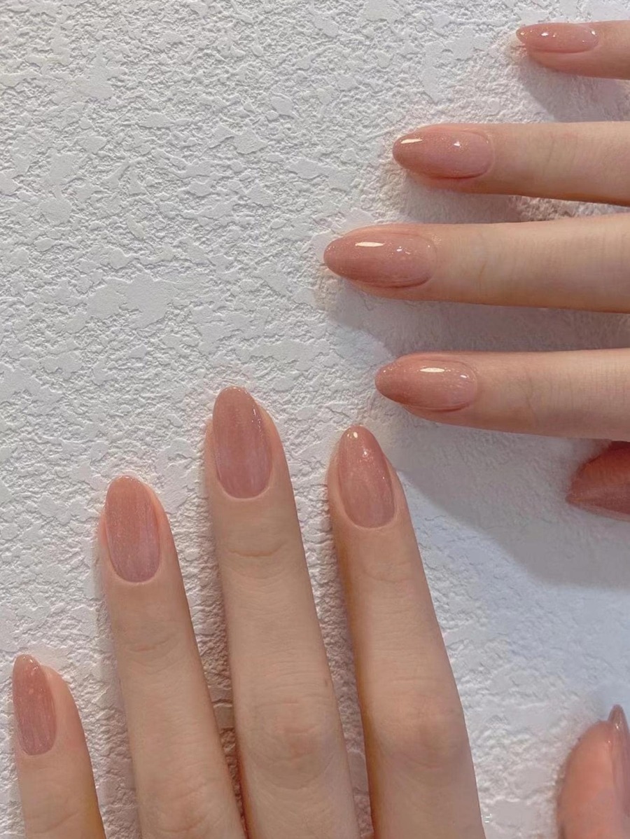 24Pcs Almond-Shaped Short Ombre Pink Glitter Nail Tips With 1Pc Buffer Block And 1Pc Jelly Gel Press On Nails Nail Supplies Nails