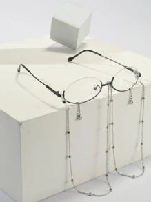 Lentes ovaladas de moda Browline para mujer con cadena de gafas para la vida diaria - Negro - Ver 2