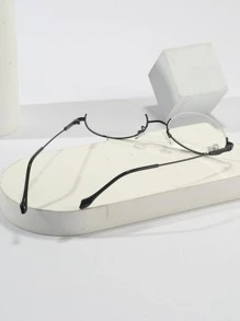 Lentes ovaladas de moda Browline para mujer con cadena de gafas para la vida diaria - Negro - Ver 5