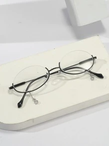 Lentes ovaladas de moda Browline para mujer con cadena de gafas para la vida diaria - Negro - Ver 4