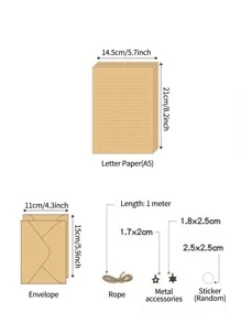 12pcs/Set, Includes 2 Envelopes, 4 Letter Papers, 2 Random Sealing Stickers, 2 Accessories, 2 Linen Ropes, Grid, A5 Size 5.7*8.2inch Back To School - Brown - View 5
