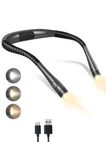 1 luz LED de lectura para cuello, 3 colores, 6 niveles de brillo, luz de libro recargable para leer en la cama, brazos flexibles para hacer punto, camping, reparación - Gris Oscuro - Ver 2