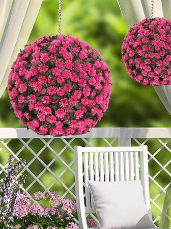 一件人工玫瑰花球,22公分/8.66英寸,合成草球,適用於婚禮/情人節裝飾,明亮色彩,容易拆卸,不需維護即可持續1-3年,適合辦公室/客廳/臥室/餐廳裝飾,派對/婚禮/花園/家庭裝飾,非常適合派對/學校宿舍裝飾