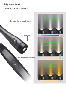 1 luz LED de lectura para cuello, 3 colores, 6 niveles de brillo, luz de libro recargable para leer en la cama, brazos flexibles para hacer punto, camping, reparación - Gris Oscuro - Ver 6