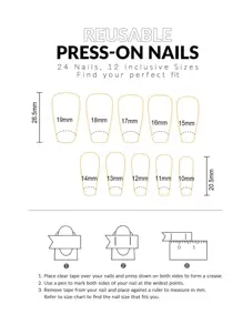 24pcs Coffin Shaped Ombre Pearly White Nail Art With Glitter & Rhinestones, Includes 1pc Nail File Press On Nails