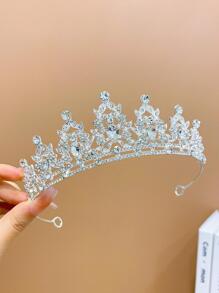 1 pieza Diadema glamorosa con diseño de corona de diamantes de imitación para niñas, para decoración del cabello - Blanco - Ver 1