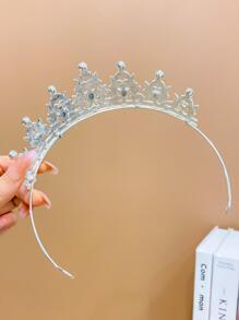 1 pieza Diadema glamorosa con diseño de corona de diamantes de imitación para niñas, para decoración del cabello - Blanco - Ver 4