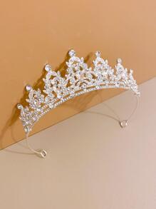 1 pieza Diadema glamorosa con diseño de corona de diamantes de imitación para niñas, para decoración del cabello - Blanco - Ver 5