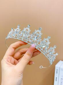 1 pieza Diadema glamorosa con diseño de corona de diamantes de imitación para niñas, para decoración del cabello - Blanco - Ver 2