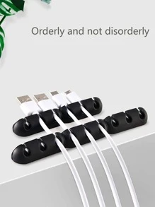 1pc USB Data Cable Storage Rack, Simple Solid Desktop Self-adhesive Mobile Phone Charger Cable Clamp For Home, Office - Beige - View 8