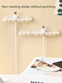 1pc USB Data Cable Storage Rack, Simple Solid Desktop Self-adhesive Mobile Phone Charger Cable Clamp For Home, Office - Beige - View 4