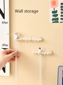 1pc USB Data Cable Storage Rack, Simple Solid Desktop Self-adhesive Mobile Phone Charger Cable Clamp For Home, Office - Beige - View 1