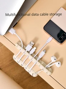 1pc USB Data Cable Storage Rack, Simple Solid Desktop Self-adhesive Mobile Phone Charger Cable Clamp For Home, Office - Beige - View 2