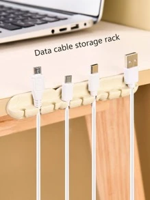 1pc USB Data Cable Storage Rack, Simple Solid Desktop Self-adhesive Mobile Phone Charger Cable Clamp For Home, Office - Beige - View 3