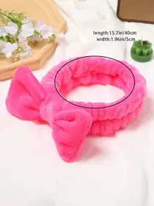 1 件纯色蝴蝶结装饰毛绒浴头带，可爱涤纶多用途面部化妆头带，适用于浴室家居浴室装饰秋季装饰返校