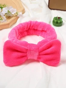 1 件纯色蝴蝶结装饰毛绒浴头带，可爱涤纶多用途面部化妆头带，适用于浴室家居浴室装饰秋季装饰返校