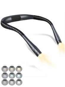 Luz de lectura LED para cuello de 1 pieza, 3 colores, 6 niveles de brillo, luz de libro recargable para leer en la cama, brazos flexibles, para tejido, campamento, reparaciones - Negro - Ver 3