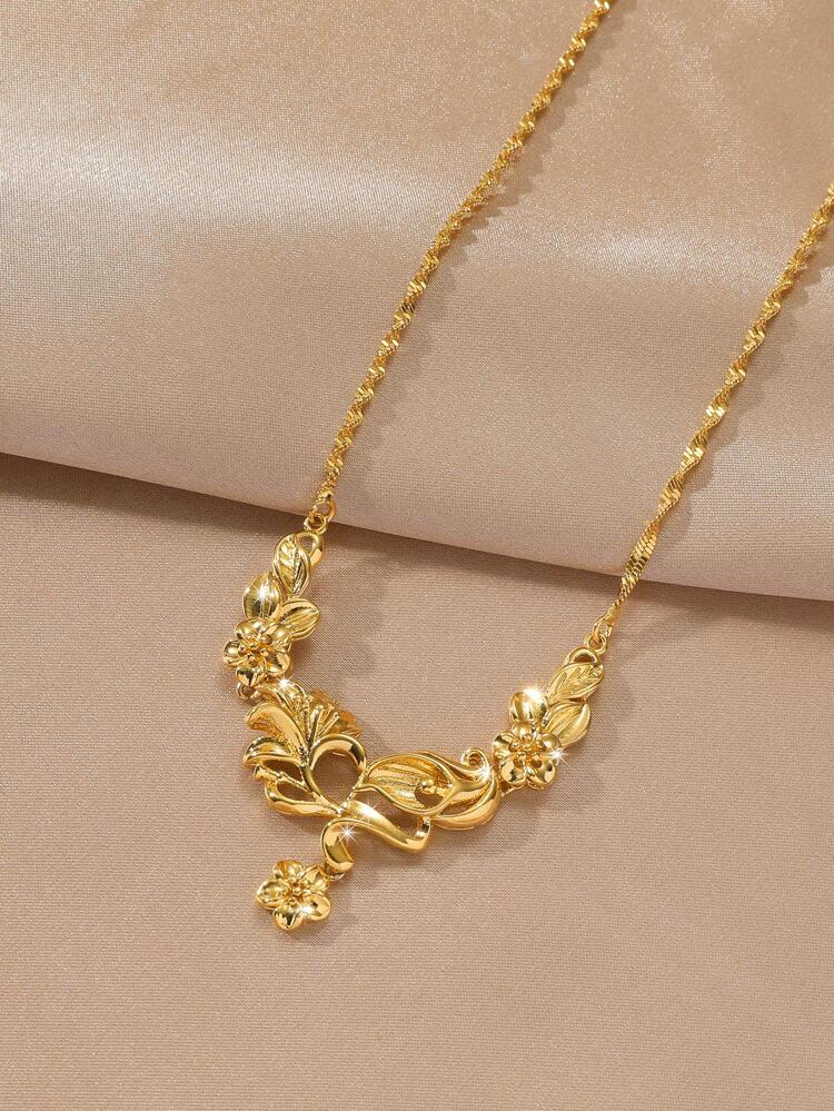 1pc Fashion Copper Flower Pendant Necklace For Women For Daily Decoration Valentines