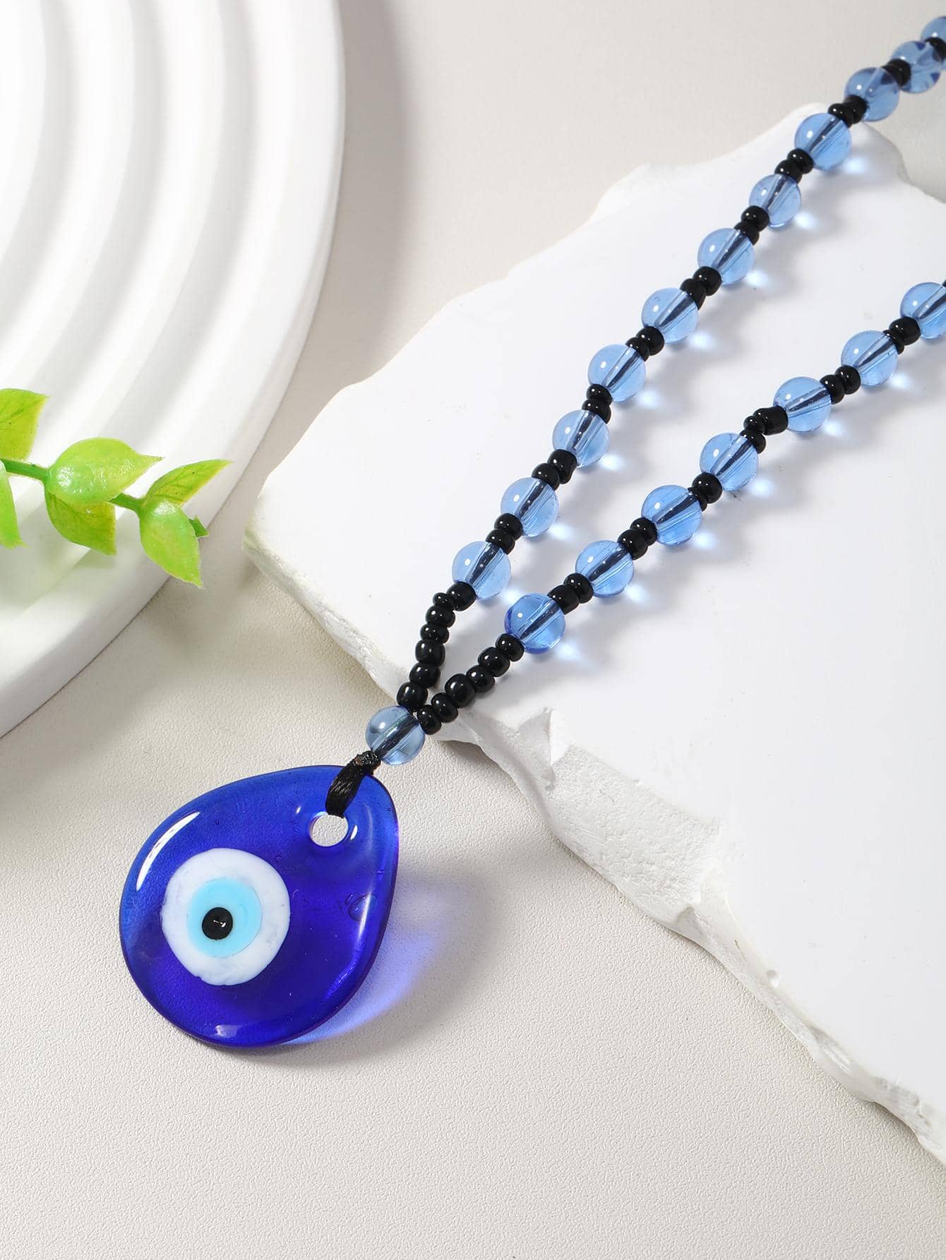 Evil Eye Pattern Water-drop Charm Beaded Necklace - Multicolor - View 1