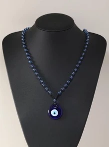 Evil Eye Pattern Water-drop Charm Beaded Necklace - Multicolor - View 2