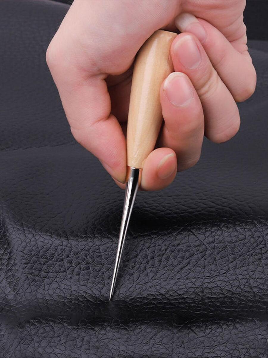 1pc Wood Handheld Hole Puncher, Japanese Style Punch Tool For Belt - Beige - View 1