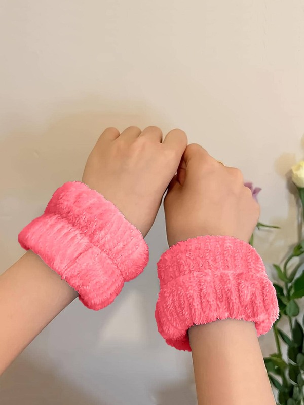 2pcs Solid Color Bath Wrist Band, Minimalist Fabric Absorbent Wristband