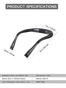 1 pieza Luz LED de lectura de cuello con 3 colores y 6 niveles de brillo, luz de libro recargable para leer en la cama, brazos flexibles para tejer, camping y reparaciones. - Plateado - Ver 4