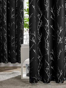 2 Panels Blackout Bedroom Curtains, Thermal Insulated Light Blocking Living Room Curtains, Silver Tree Branches Twigs Pattern  Print Window Drapes For Home, Kitchen, Nursery, Office, Guest Room - 黑色 - 查看 3