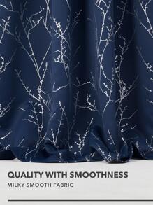 2 Panels Blackout Bedroom Curtains, Thermal Insulated Light Blocking Living Room Curtains, Silver Tree Branches Twigs Pattern  Print Window Drapes For Home, Kitchen, Nursery, Office, Guest Room - 藏蓝色 - 查看 7