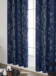 2 Panels Blackout Bedroom Curtains, Thermal Insulated Light Blocking Living Room Curtains, Silver Tree Branches Twigs Pattern  Print Window Drapes For Home, Kitchen, Nursery, Office, Guest Room - 藏蓝色 - 查看 4