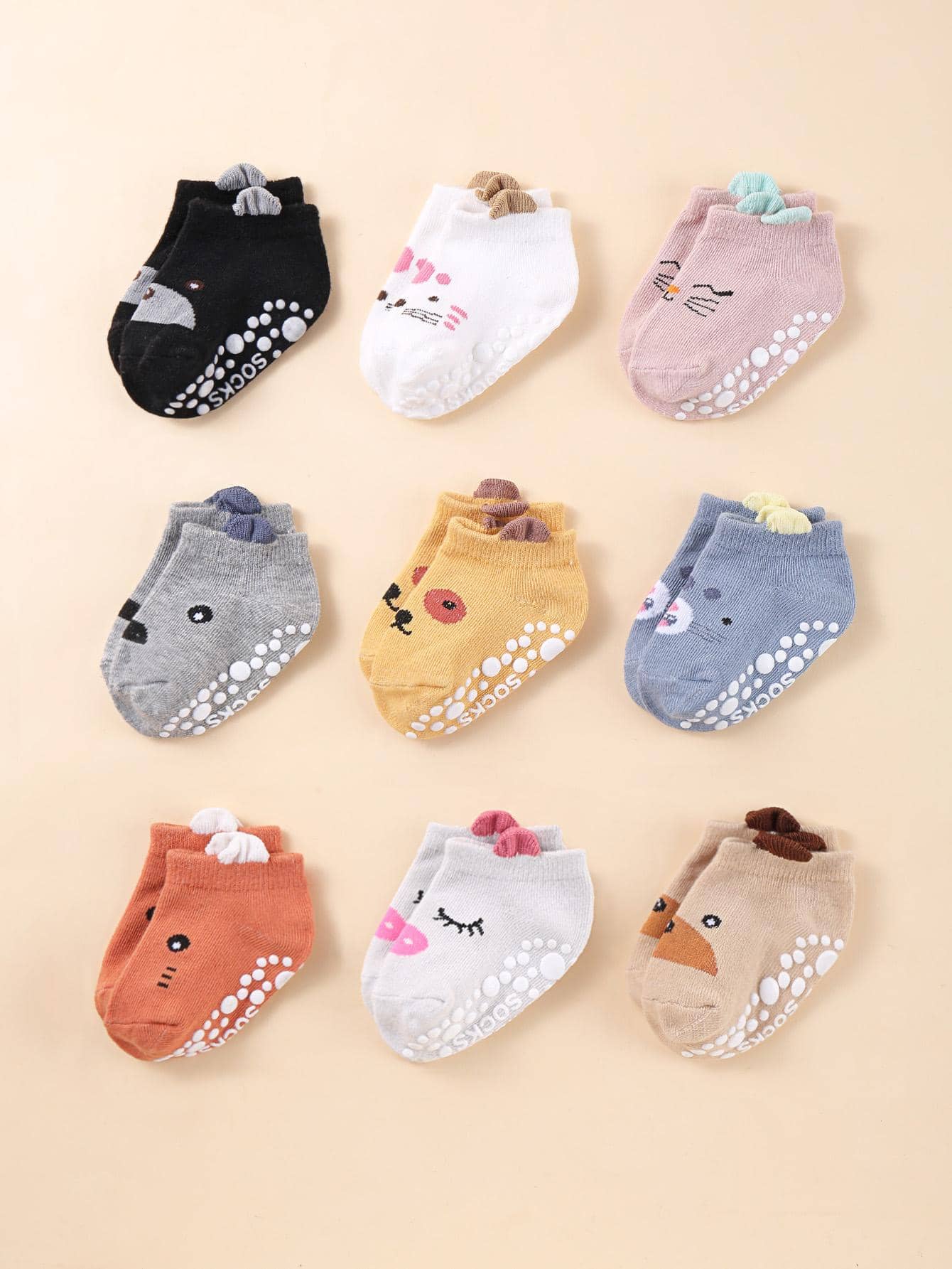 9pairs Baby Cartoon Graphic Non-slip Cute Invisible Socks For Daily Life - Multicolor - View 1