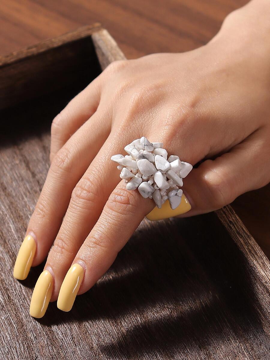 1 nhẫn trang trí bằng đá Bohemian cho phụ nữ để trang trí hàng ngày - trắng - Xem 1
