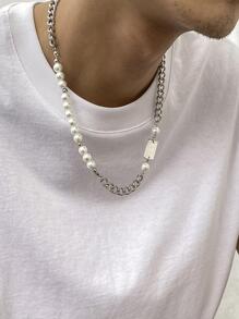 1 Tinh Tế Ngọc Trai Giả Trang Trí Dây Chuyền Vòng Cổ Nam Cho Trang Trí Hàng Ngày Màu Bạc Sắt Thời Trang Punk Cho Vẻ Ngoài Phong Cách - Bạc - Xem 4